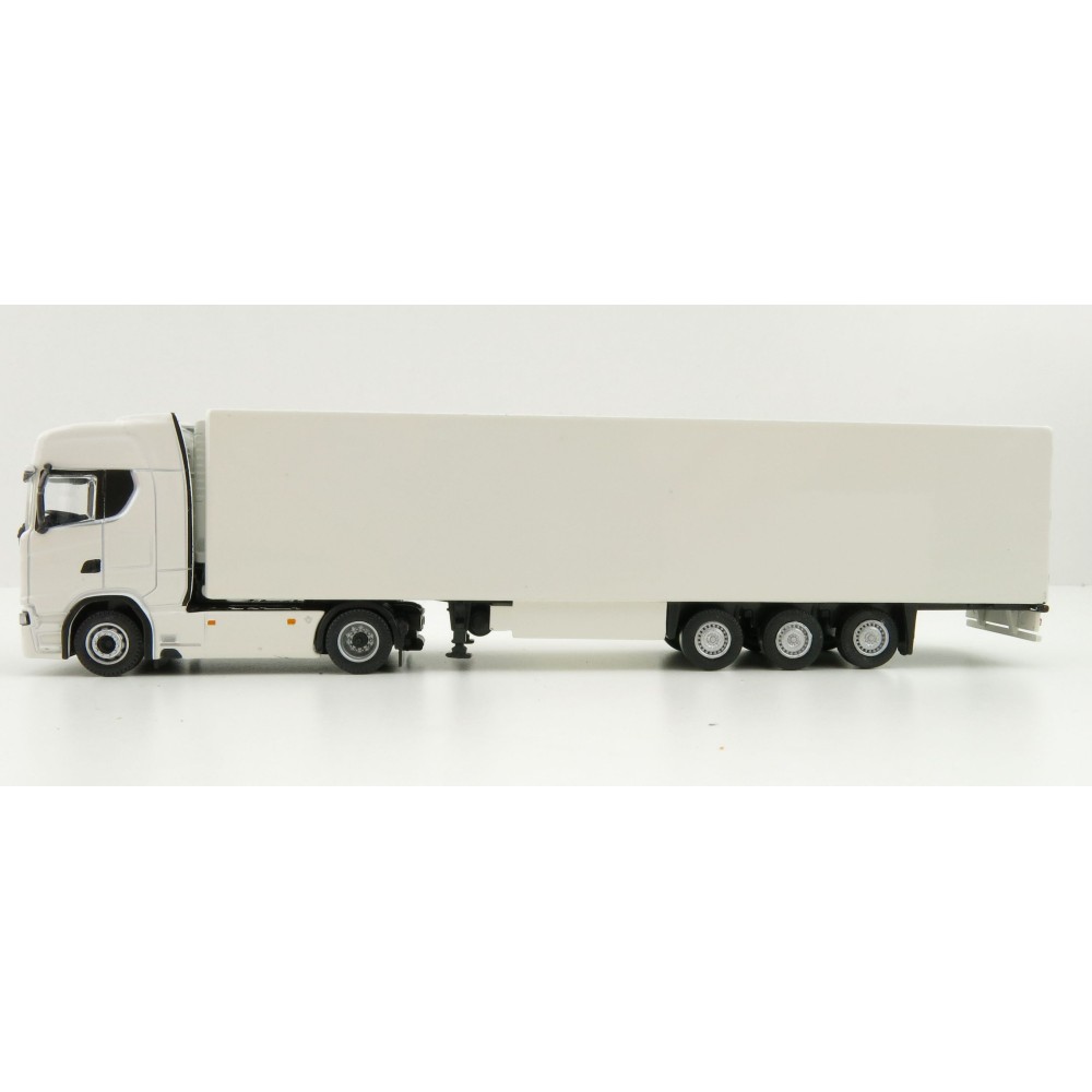 Tekno 74752-1 - Scania Truck with Semi 3-axle Box trailer White - Scale 1:87