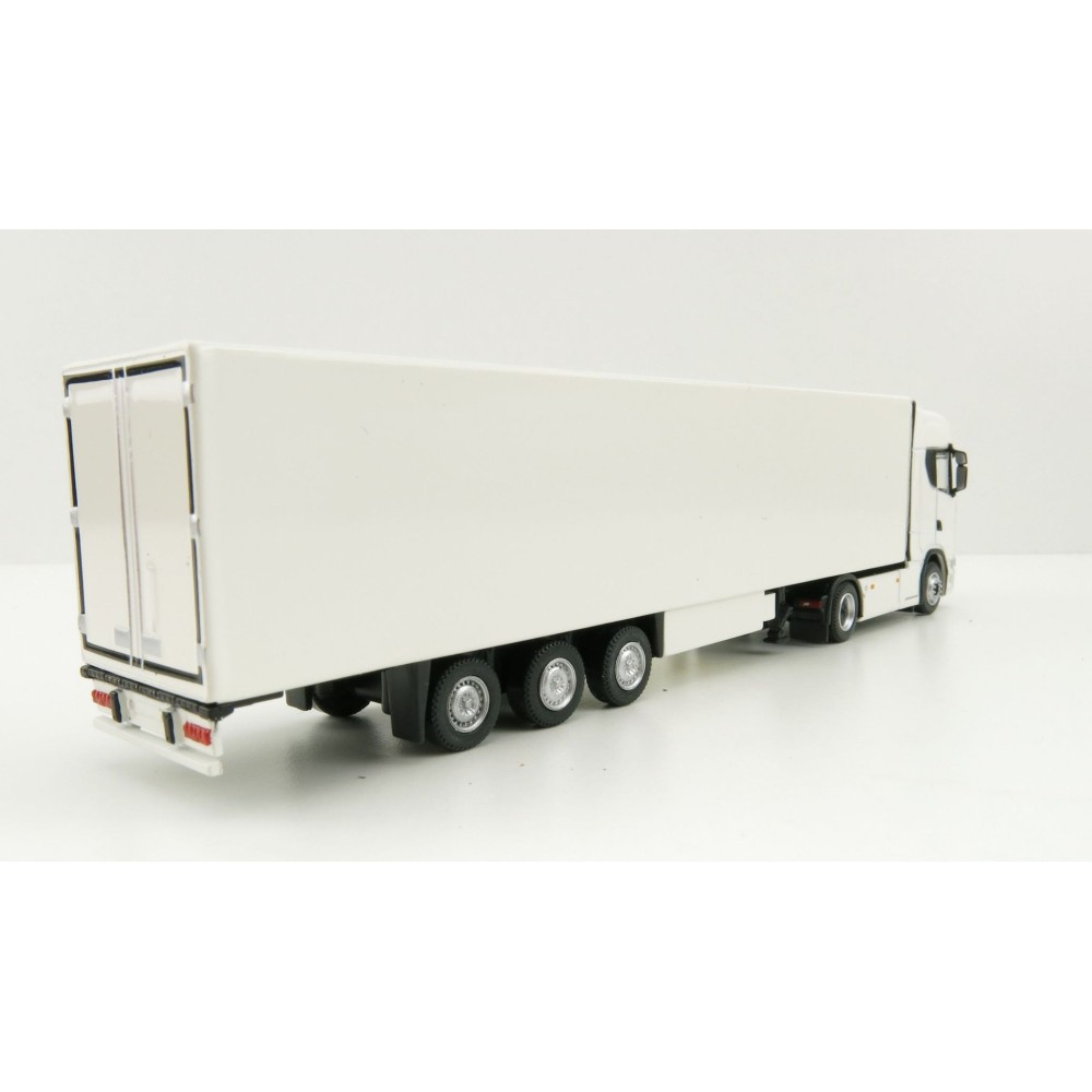 Tekno 74752-1 - Scania Truck with Semi 3-axle Box trailer White - Scale 1:87
