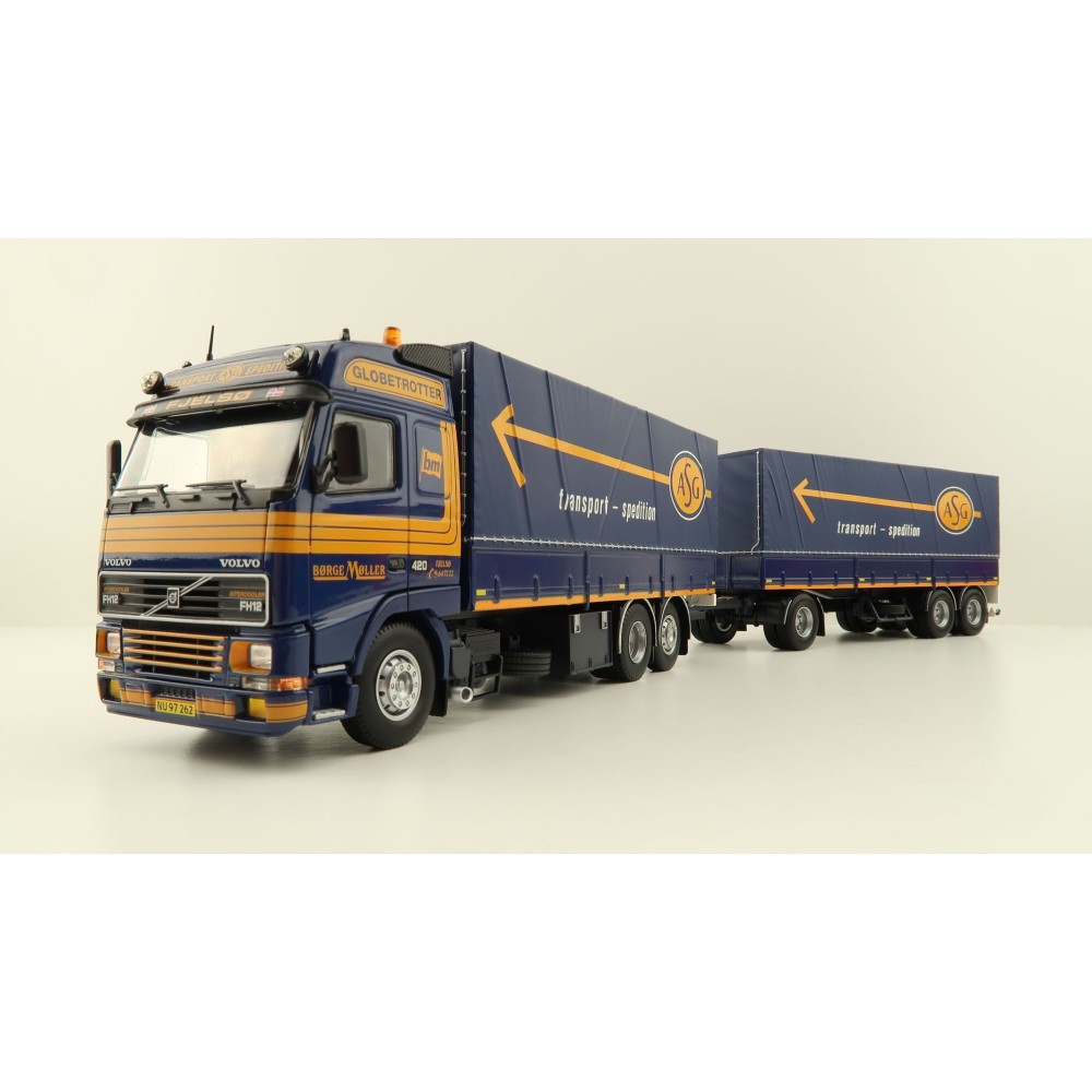 Tekno 81222 - Volvo FH12 Globetrotter Rigid Truck with Trailer Curtainside - Borge Moller ASG - Scale 1:50