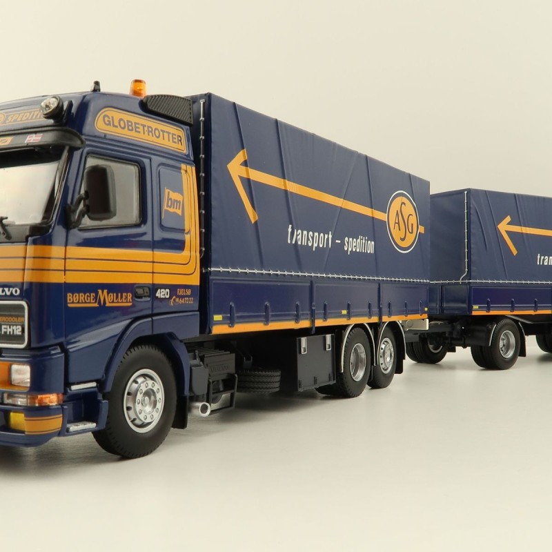 Tekno 81222 - Volvo FH12 Globetrotter Rigid Truck with Trailer Curtainside - Borge Moller ASG - Scale 1:50