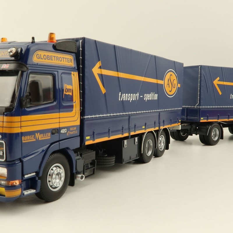 Tekno 81222 - Volvo FH12 Globetrotter Rigid Truck with Trailer Curtainside - Borge Moller ASG - Scale 1:50