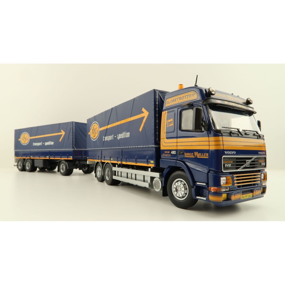 Tekno 81222 - Volvo FH12 Globetrotter Rigid Truck with Trailer Curtainside - Borge Moller ASG - Scale 1:50