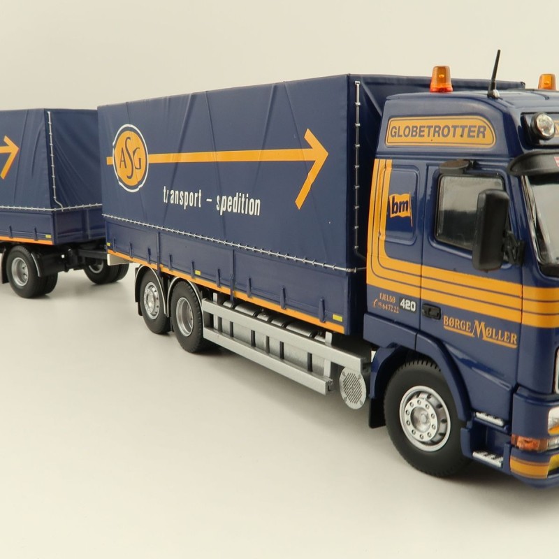 Tekno 81222 - Volvo FH12 Globetrotter Rigid Truck with Trailer Curtainside - Borge Moller ASG - Scale 1:50