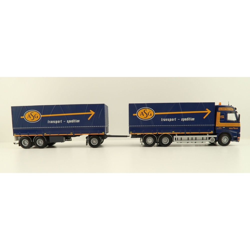 Tekno 81222 - Volvo FH12 Globetrotter Rigid Truck with Trailer Curtainside - Borge Moller ASG - Scale 1:50