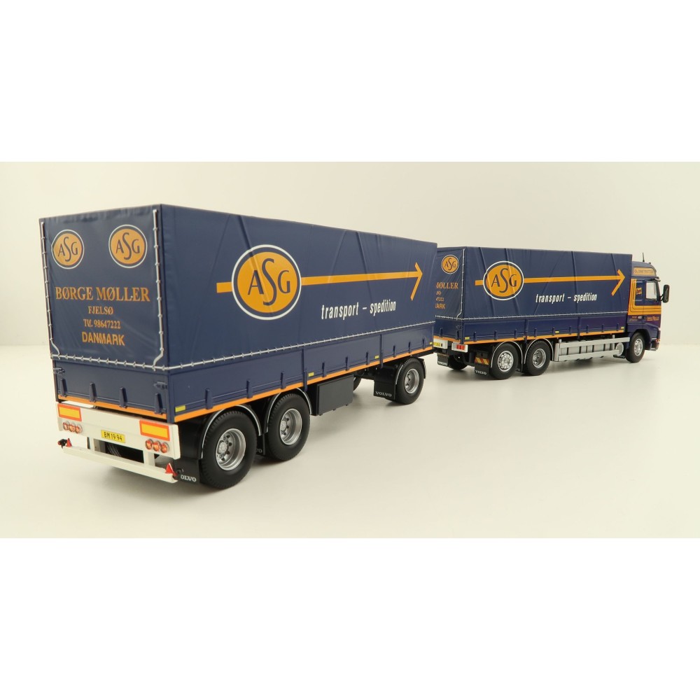 Tekno 81222 - Volvo FH12 Globetrotter Rigid Truck with Trailer Curtainside - Borge Moller ASG - Scale 1:50