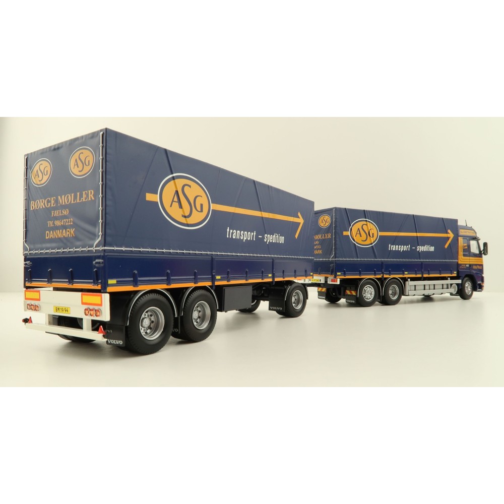 Tekno 81222 - Volvo FH12 Globetrotter Rigid Truck with Trailer Curtainside - Borge Moller ASG - Scale 1:50