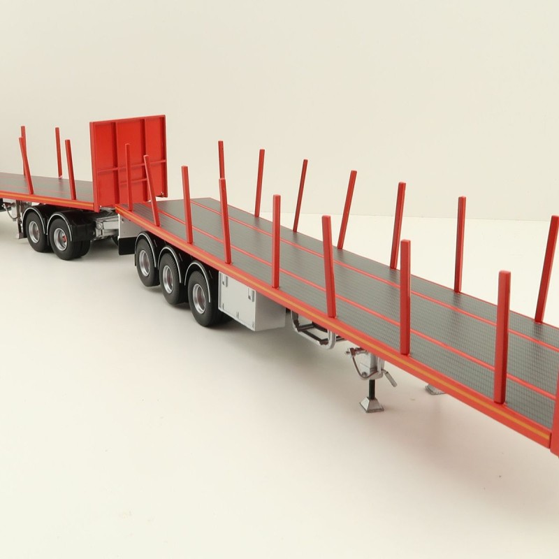 Tekno 82402 Australian Double Flatbed Trailer Set with Dolly Red Scale 1:50