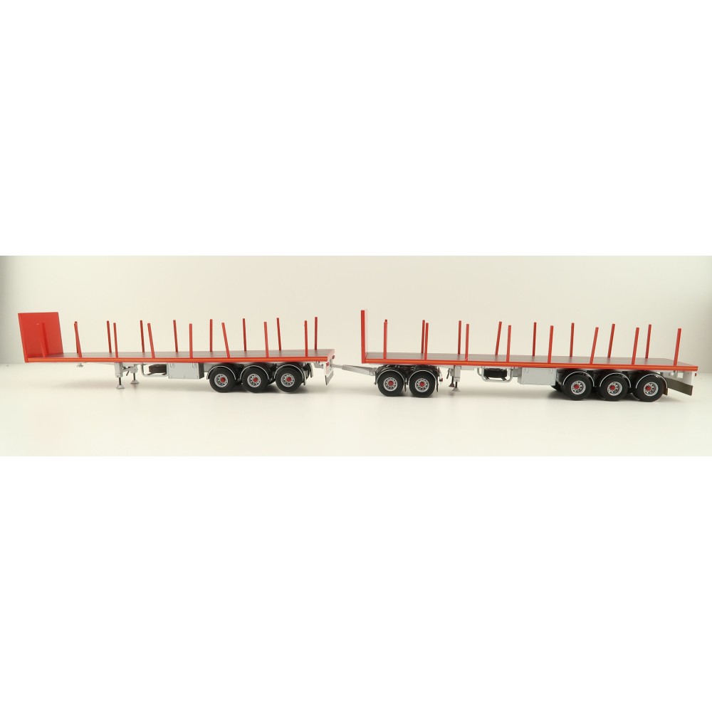 Tekno 82402 Australian Double Flatbed Trailer Set with Dolly Red Scale 1:50