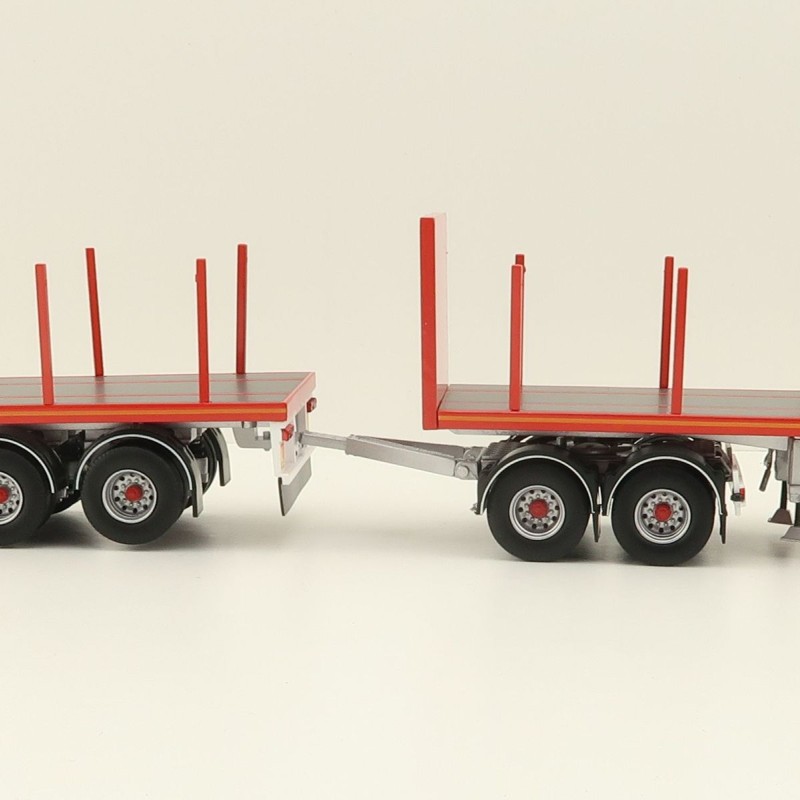 Tekno 82402 Australian Double Flatbed Trailer Set with Dolly Red Scale 1:50