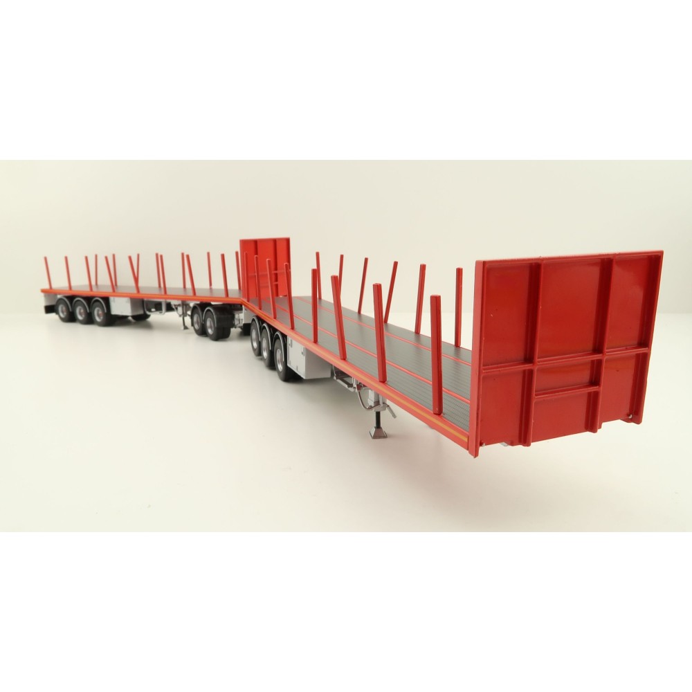 Tekno 82402 Australian Double Flatbed Trailer Set with Dolly Red Scale 1:50