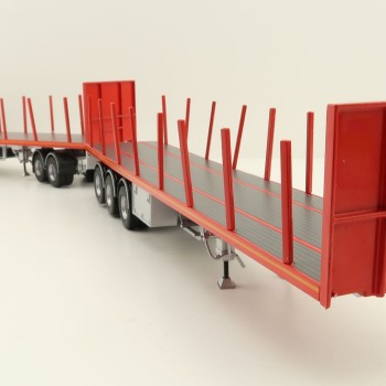 Tekno 82402 Australian Double Flatbed Trailer Set with Dolly Red Scale 1:50