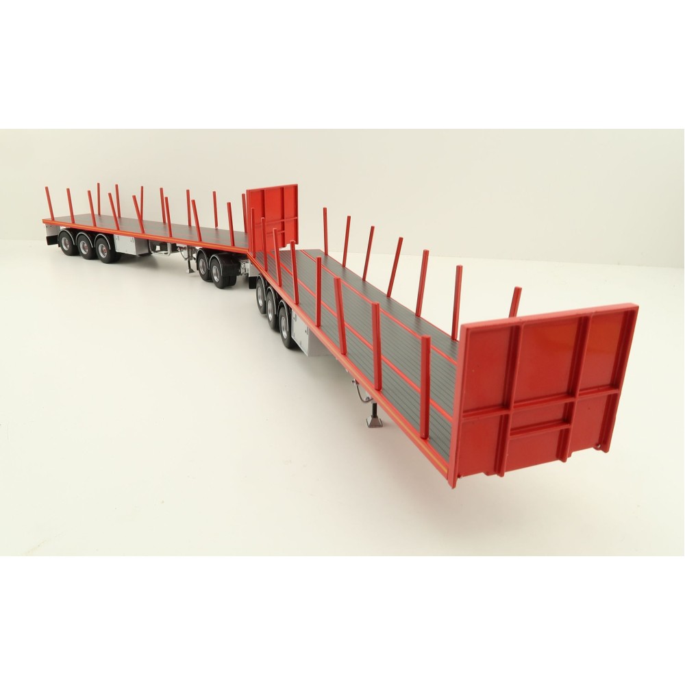Tekno 82402 Australian Double Flatbed Trailer Set with Dolly Red Scale 1:50