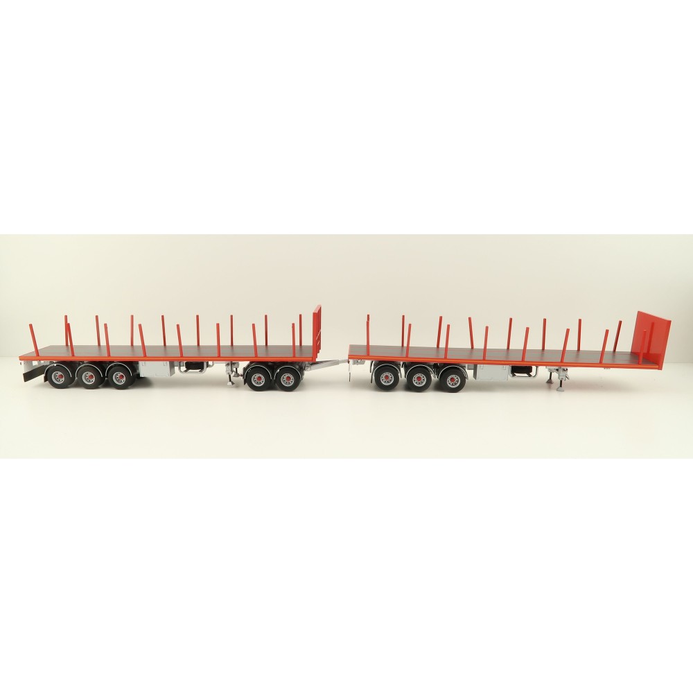 Tekno 82402 Australian Double Flatbed Trailer Set with Dolly Red Scale 1:50