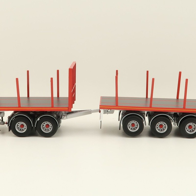 Tekno 82402 Australian Double Flatbed Trailer Set with Dolly Red Scale 1:50