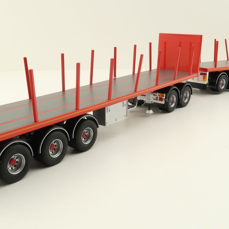 Tekno 82402 Australian Double Flatbed Trailer Set with Dolly Red Scale 1:50