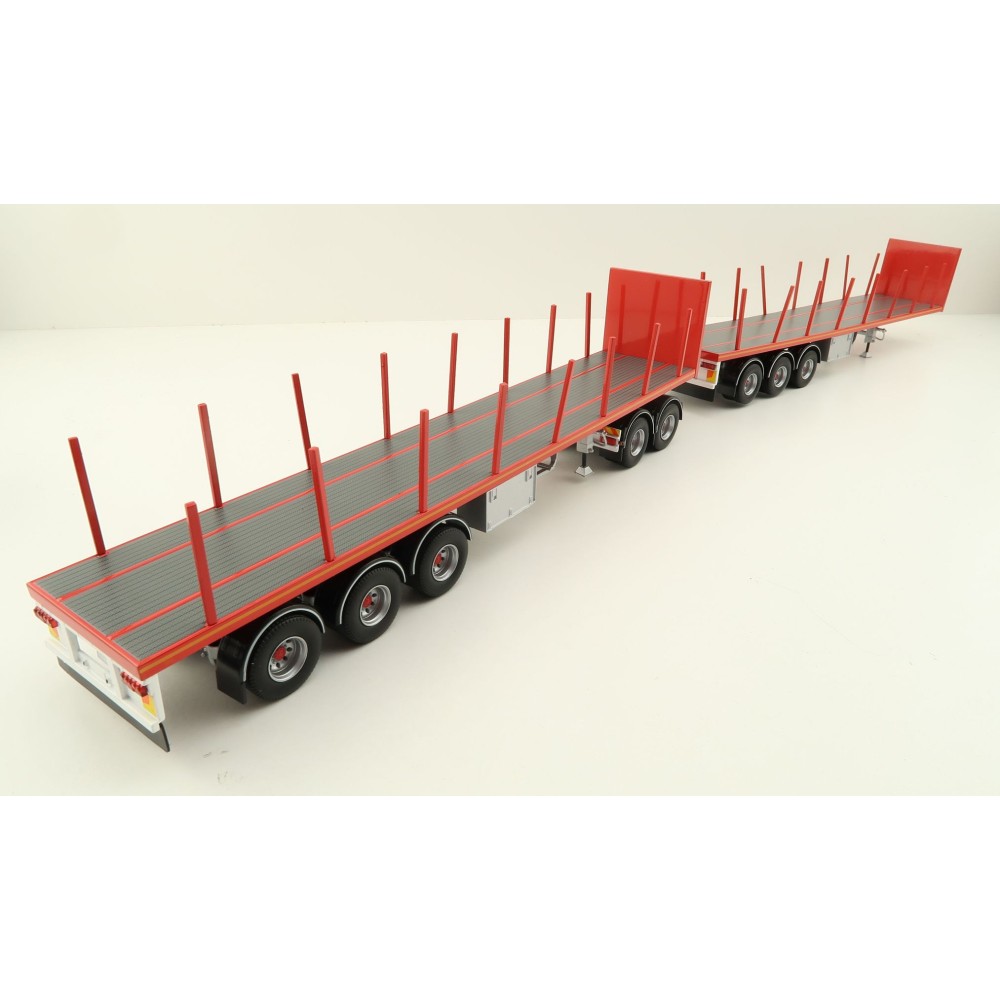 Tekno 82402 Australian Double Flatbed Trailer Set with Dolly Red Scale 1:50