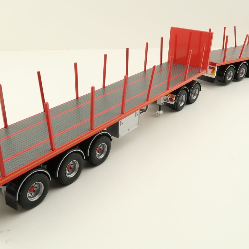 Tekno 82402 Australian Double Flatbed Trailer Set with Dolly Red Scale 1:50