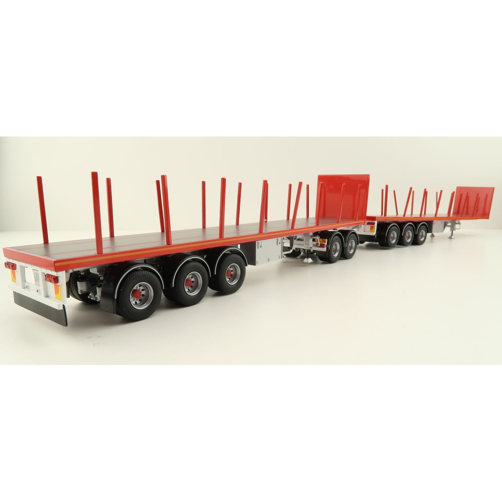 Tekno 82402 Australian Double Flatbed Trailer Set with Dolly Red Scale 1:50