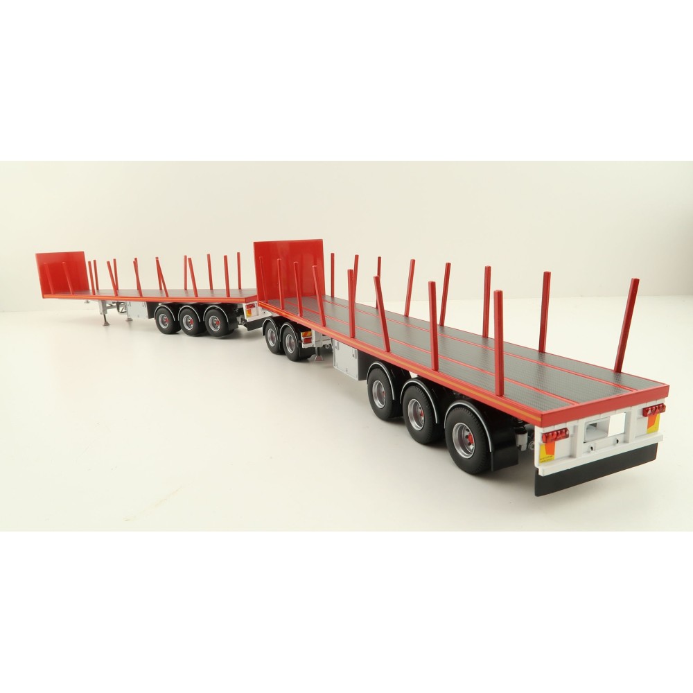 Tekno 82402 Australian Double Flatbed Trailer Set with Dolly Red Scale 1:50
