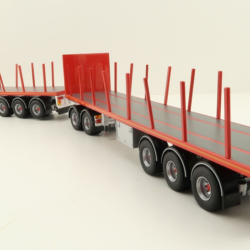 Tekno 82402 Australian Double Flatbed Trailer Set with Dolly Red Scale 1:50