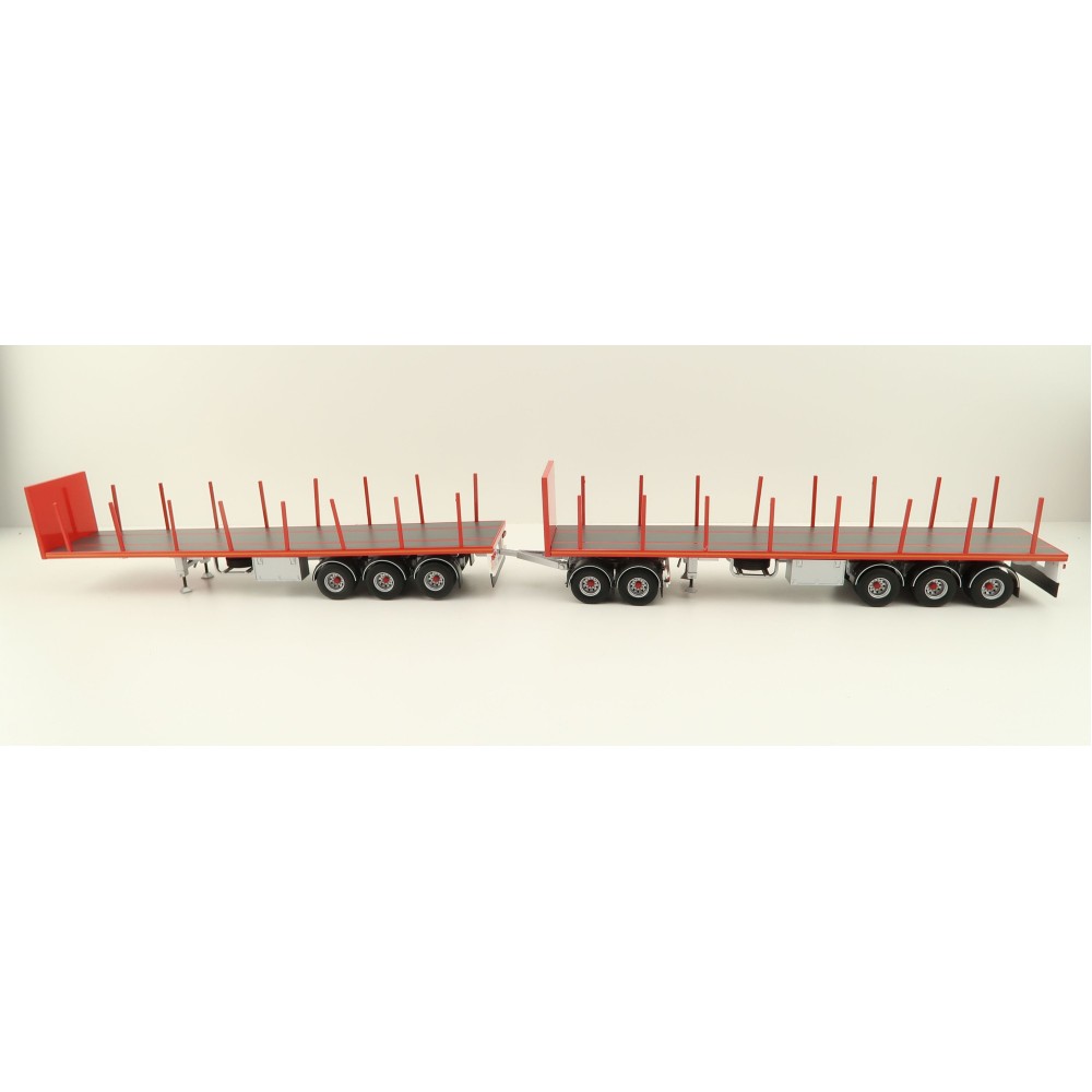Tekno 82402 Australian Double Flatbed Trailer Set with Dolly Red Scale 1:50