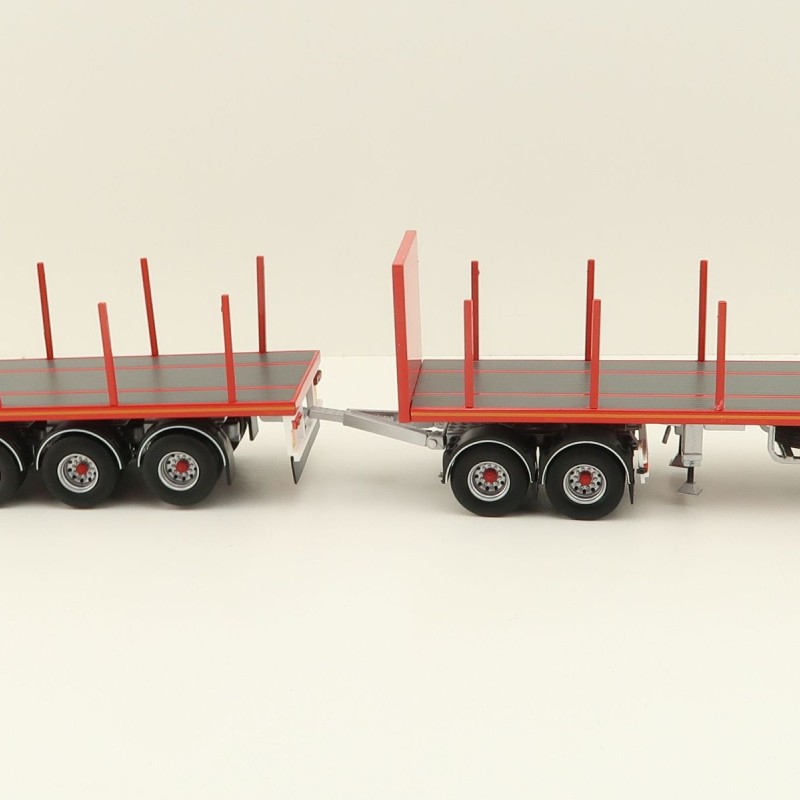 Tekno 82402 Australian Double Flatbed Trailer Set with Dolly Red Scale 1:50