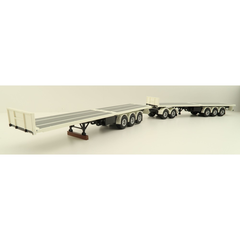 Tekno 82836 Australian Double Flatbed Trailer Set with Dolly White Black Scale 1:50