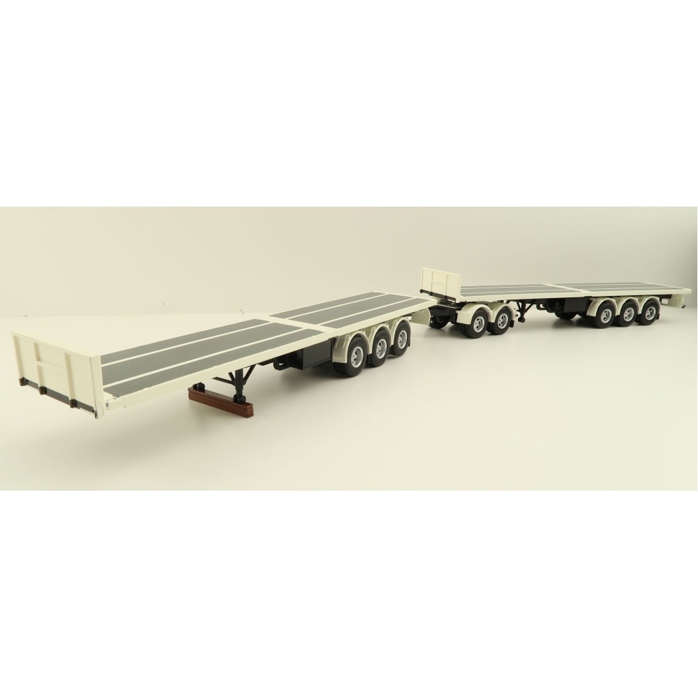 Tekno 82836 Australian Double Flatbed Trailer Set with Dolly White Black Scale 1:50