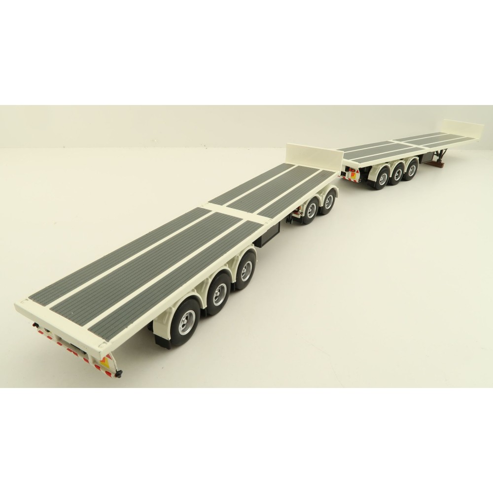 Tekno 82836 Australian Double Flatbed Trailer Set with Dolly White Black Scale 1:50