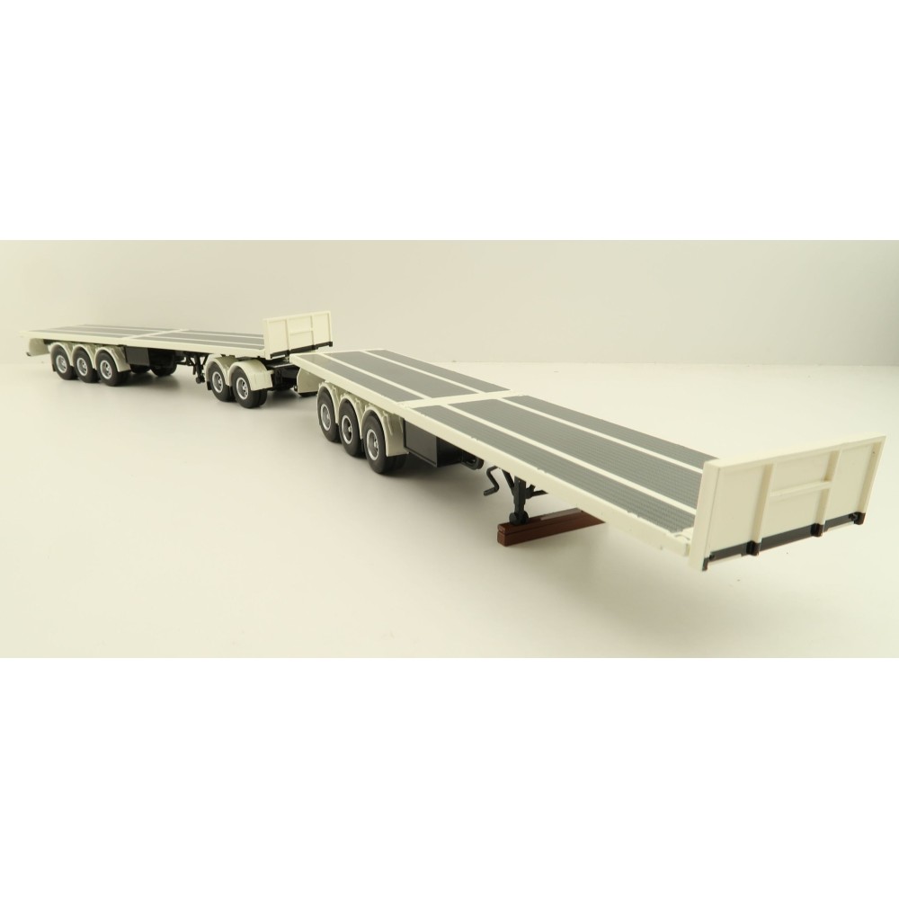Tekno 82836 Australian Double Flatbed Trailer Set with Dolly White Black Scale 1:50