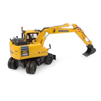 Universal Hobbies UH8162 Komatsu PW148-11 Wheeled Excavator with Bucket and Clamshell - Scale 1:50
