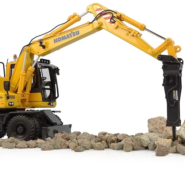 Universal Hobbies UH8163 Komatsu PW180-11 Wheeled Excavator with Bucket and Jackhammer - Scale 1:50