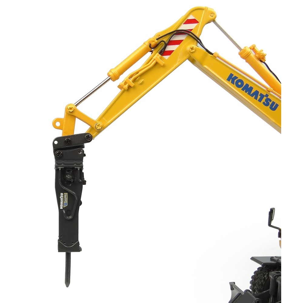 Universal Hobbies UH8163 Komatsu PW180-11 Wheeled Excavator with Bucket and Jackhammer - Scale 1:50