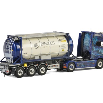 WSI 01-2299 Volvo FH4 Globetrotter XL Truck with 3-Axle Container Trailer & 20 ft Tank Container - Ingo Dinges - Scale 1:50