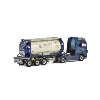 WSI 01-2299 Volvo FH4 Globetrotter XL Truck with 3-Axle Container Trailer & 20 ft Tank Container - Ingo Dinges - Scale 1:50