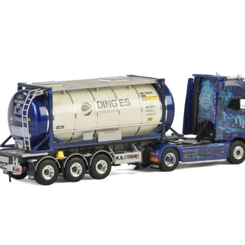 WSI 01-2299 Volvo FH4 Globetrotter XL Truck with 3-Axle Container Trailer & 20 ft Tank Container - Ingo Dinges - Scale 1:50