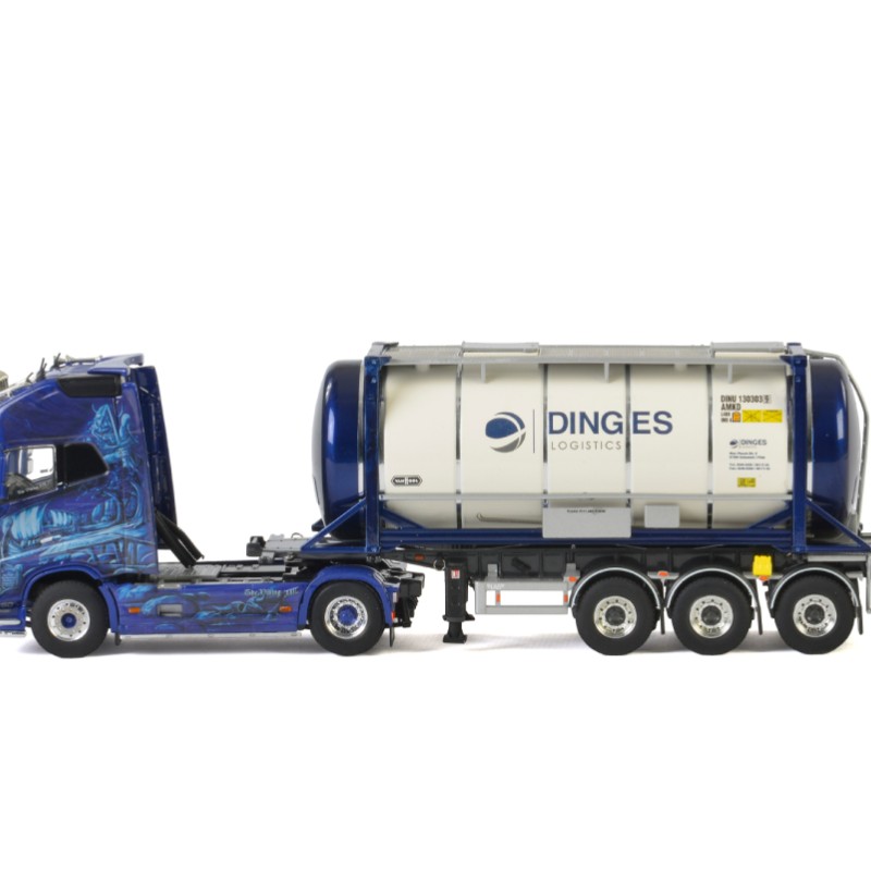 WSI 01-2299 Volvo FH4 Globetrotter XL Truck with 3-Axle Container Trailer & 20 ft Tank Container - Ingo Dinges - Scale 1:50