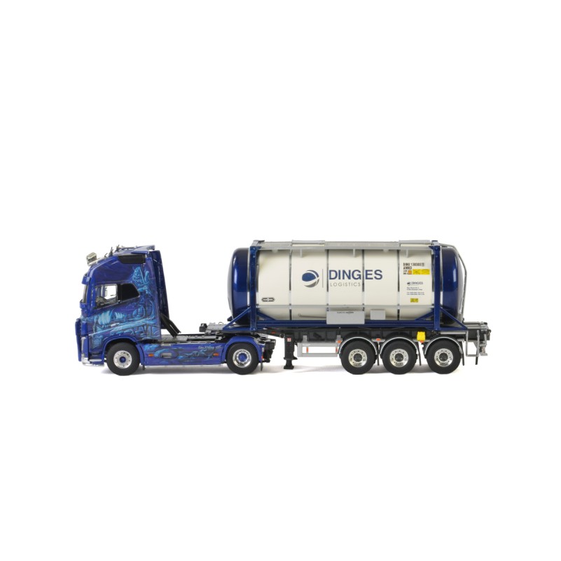 WSI 01-2299 Volvo FH4 Globetrotter XL Truck with 3-Axle Container Trailer & 20 ft Tank Container - Ingo Dinges - Scale 1:50