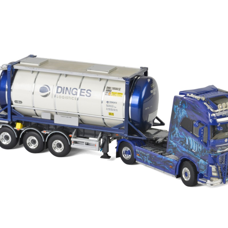 WSI 01-2299 Volvo FH4 Globetrotter XL Truck with 3-Axle Container Trailer & 20 ft Tank Container - Ingo Dinges - Scale 1:50
