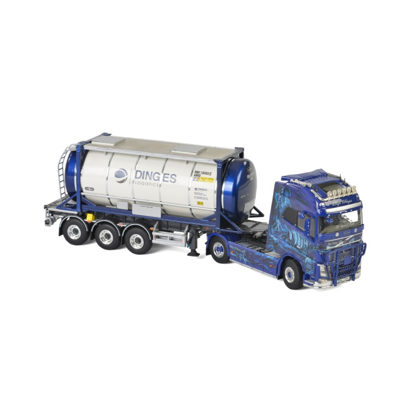 WSI 01-2299 Volvo FH4 Globetrotter XL Truck with 3-Axle Container Trailer & 20 ft Tank Container - Ingo Dinges - Scale 1:50