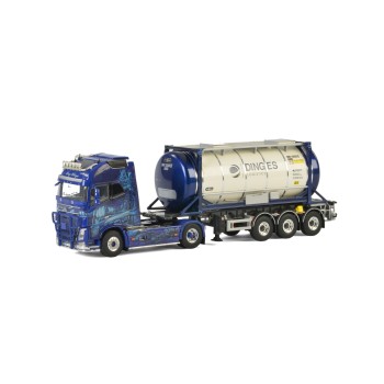 WSI 01-2299 Volvo FH4 Globetrotter XL Truck with 3-Axle Container Trailer & 20 ft Tank Container - Ingo Dinges - Scale 1:50