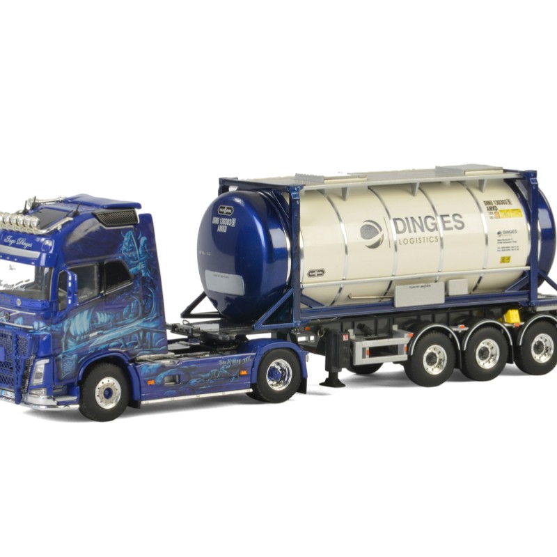 WSI 01-2299 Volvo FH4 Globetrotter XL Truck with 3-Axle Container Trailer & 20 ft Tank Container - Ingo Dinges - Scale 1:50