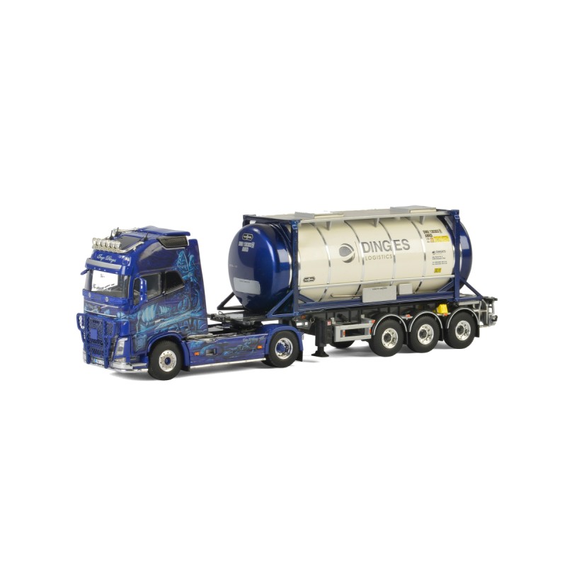 WSI 01-2299 Volvo FH4 Globetrotter XL Truck with 3-Axle Container Trailer & 20 ft Tank Container - Ingo Dinges - Scale 1:50
