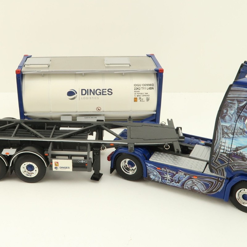 WSI 01-4000 Scania S Highline CS20H 4x2 Truck with 3-Axle Container Trailer & 20 ft Tank Container - Ingo Dinges - Scale 1:50