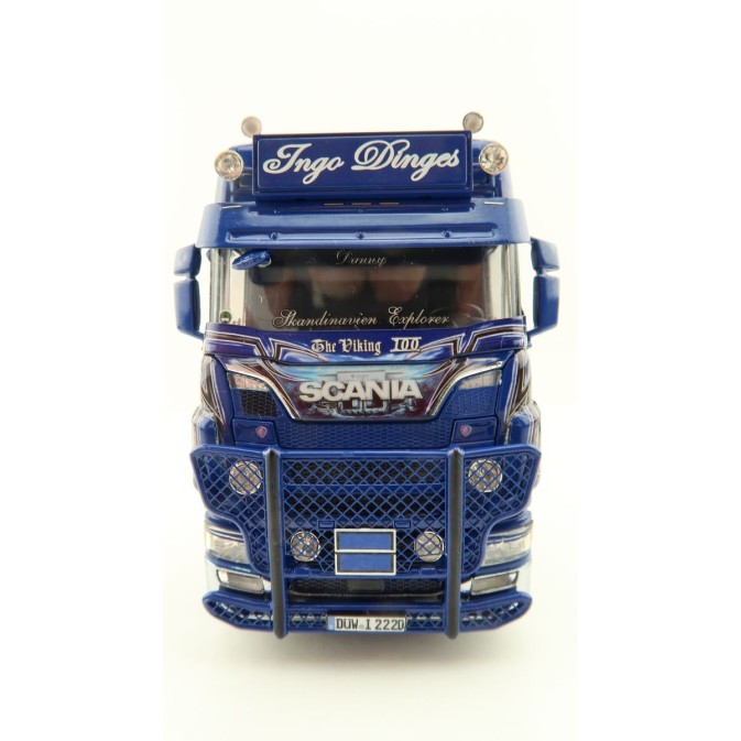 WSI 01-4000 Scania S Highline CS20H 4x2 Truck with 3-Axle Container Trailer & 20 ft Tank Container - Ingo Dinges - Scale 1:50