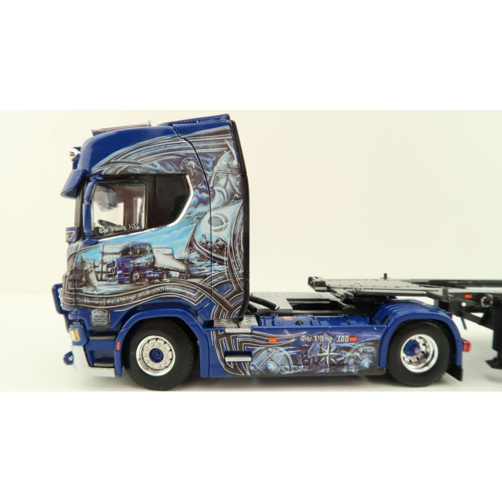 WSI 01-4000 Scania S Highline CS20H 4x2 Truck with 3-Axle Container Trailer & 20 ft Tank Container - Ingo Dinges - Scale 1:50