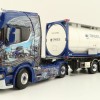 WSI 01-4000 Scania S Highline CS20H 4x2 Truck with 3-Axle Container Trailer & 20 ft Tank Container - Ingo Dinges - Scale 1:50