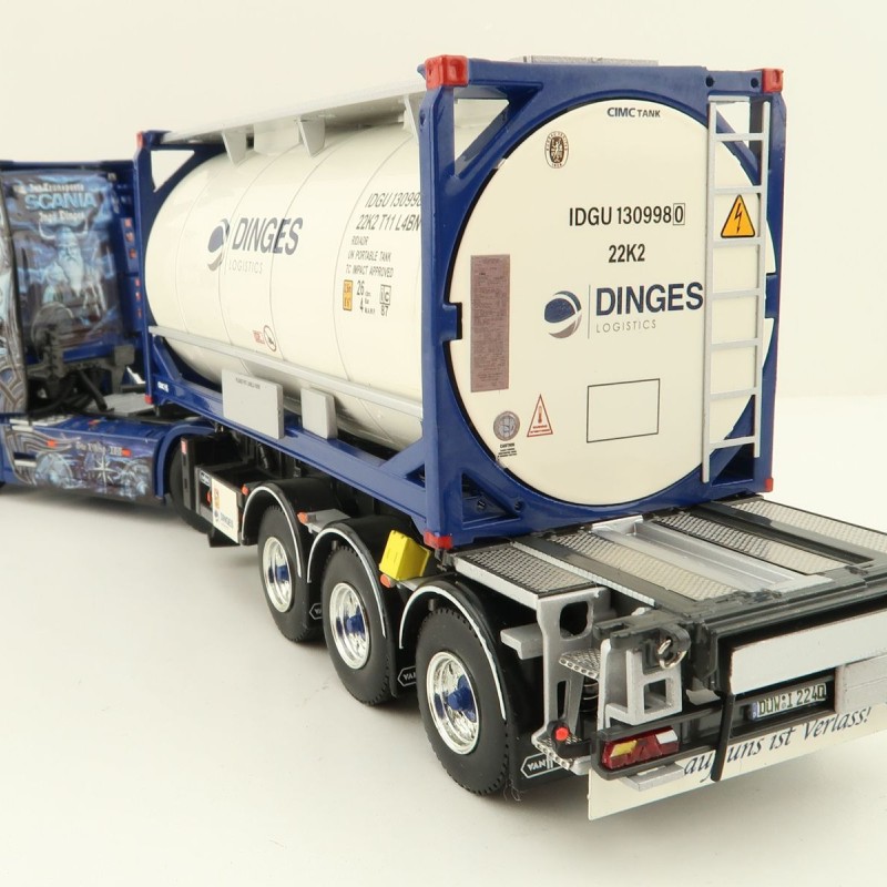 WSI 01-4000 Scania S Highline CS20H 4x2 Truck with 3-Axle Container Trailer & 20 ft Tank Container - Ingo Dinges - Scale 1:50