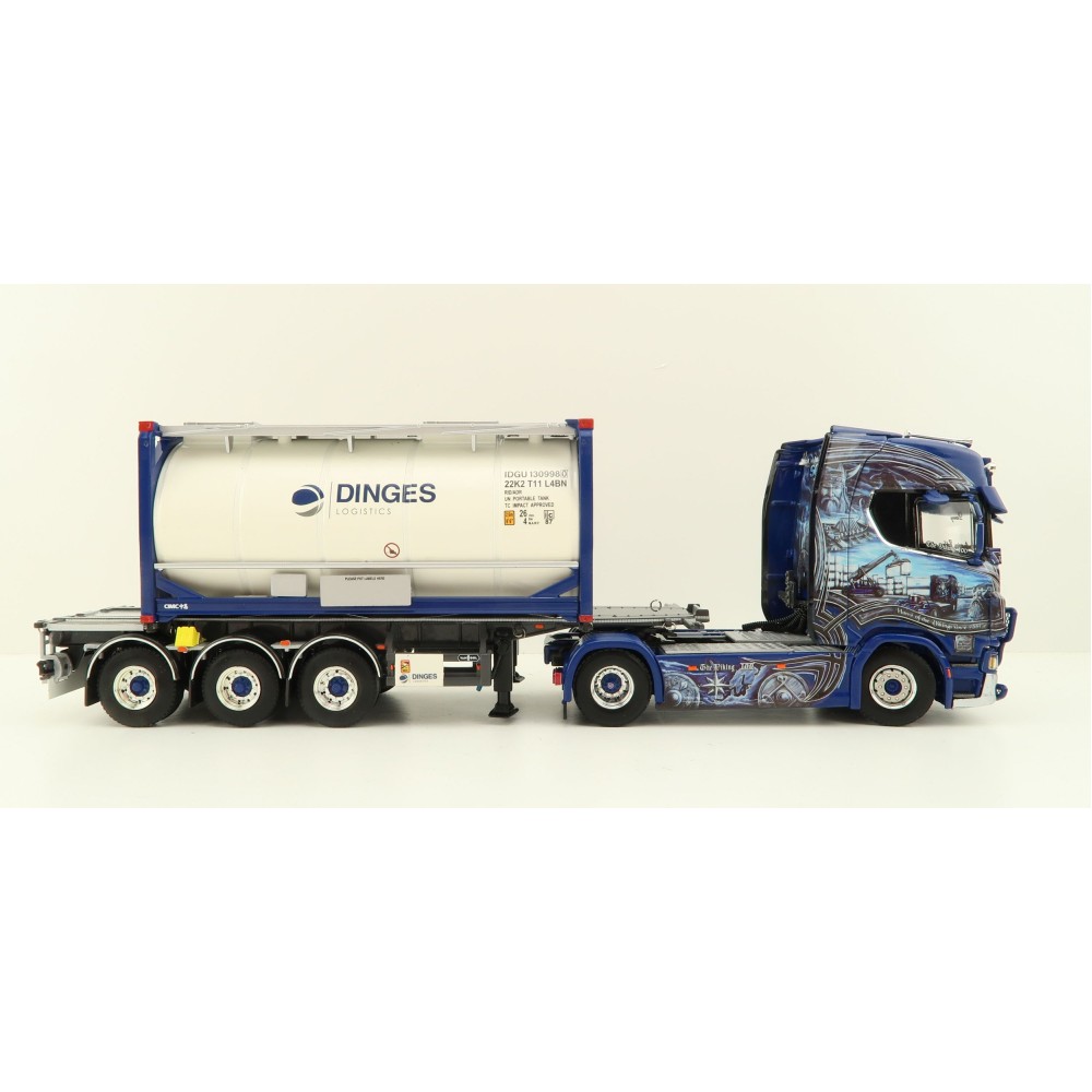 WSI 01-4000 Scania S Highline CS20H 4x2 Truck with 3-Axle Container Trailer & 20 ft Tank Container - Ingo Dinges - Scale 1:50
