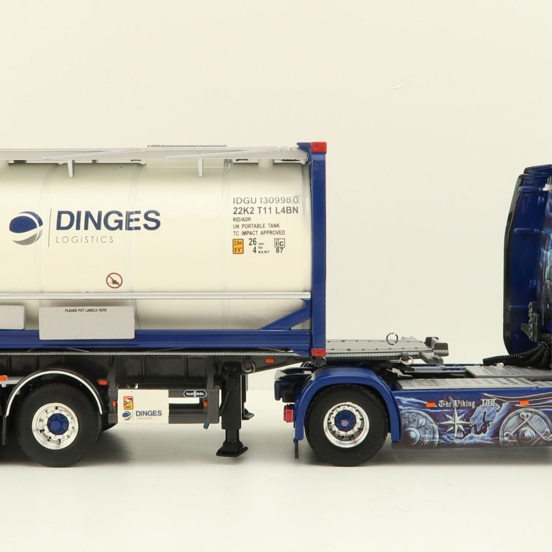 WSI 01-4000 Scania S Highline CS20H 4x2 Truck with 3-Axle Container Trailer & 20 ft Tank Container - Ingo Dinges - Scale 1:50
